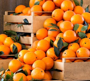 Wooden Crates Of Fresh Ripe Oranges