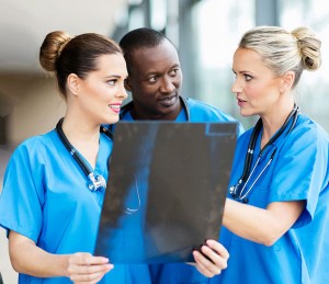 Nurses discussing X-ray